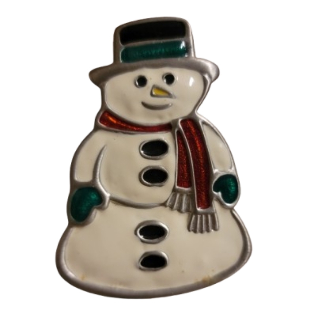 Cast Aluminum Enamel Painted Glitter Lined Trinket Gift Box  Smiling Snowman